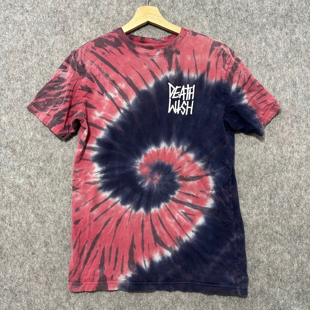 Death Wish Tie Dye T Shirt Red Navy Blue Spiral Logo Short Sleeve Men's‎ Small